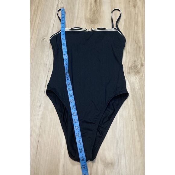 La Blanca L One Piece Swimsuit Black w White Trim & Tiny Bow Size 12 / L - Picture 7 of 12